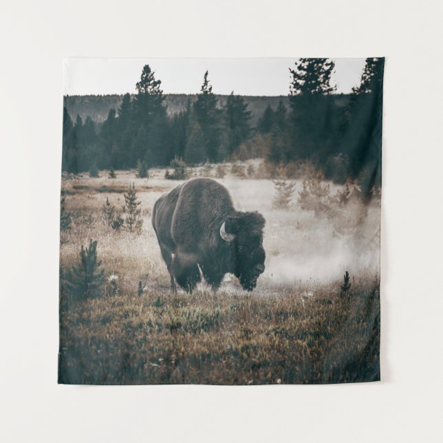 BROWN BISON ON BROWN GRASS FIELD DURING DAYTIME TAPESTRY (Front)