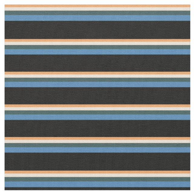 Brown, Bisque, Dark Slate Grey, Blue & Black Fabric (Close Up)