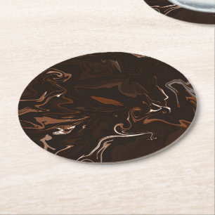 Brown, Black and Grey Swirls Round Paper Coaster