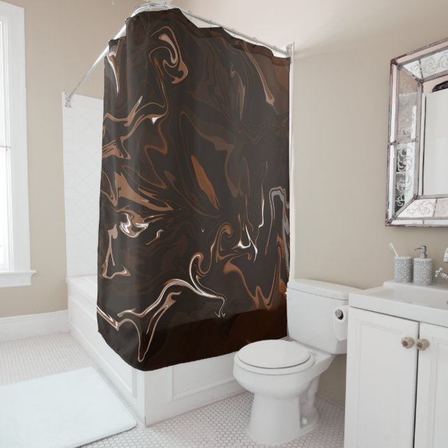 Brown, Black and Grey Swirls Shower Curtain (In Situ)