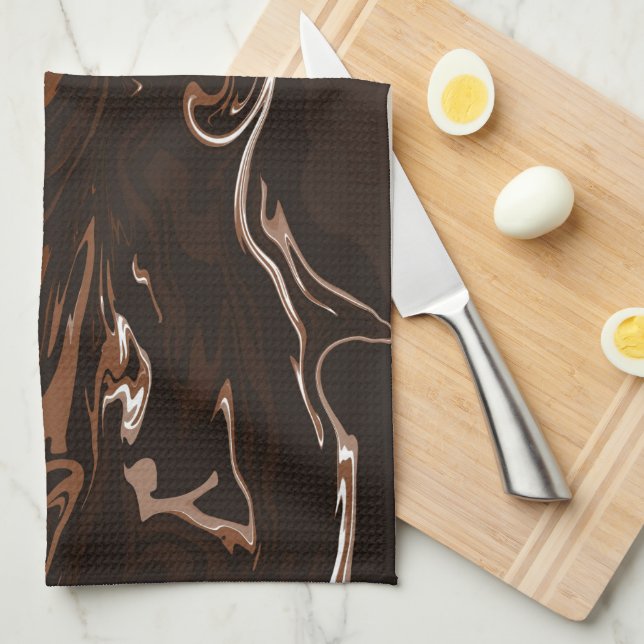 Brown, Black and Grey Swirls Tea Towel (Quarter Fold)
