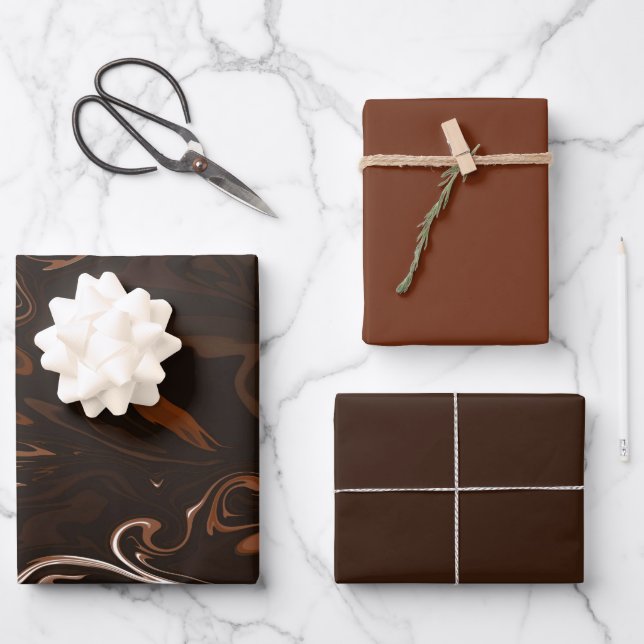 Brown, Black and Grey Swirls  Wrapping Paper Sheet (Front)