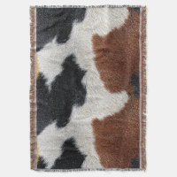 Brown black and white cowhide texture throw pillow