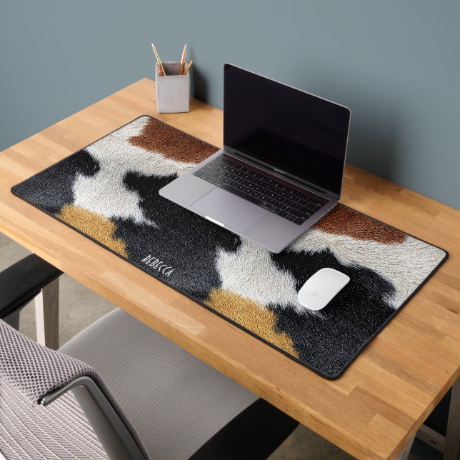 Brown black and white cowhide texture throw pillow desk mat (Office 2)