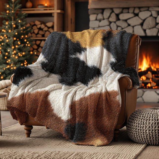 Brown black and white cowhide texture throw pillow fleece blanket (Creator Uploaded)