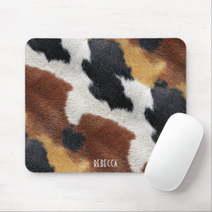 Brown black and white cowhide texture throw pillow mouse pad