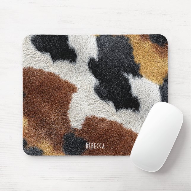 Brown black and white cowhide texture throw pillow mouse pad (With Mouse)