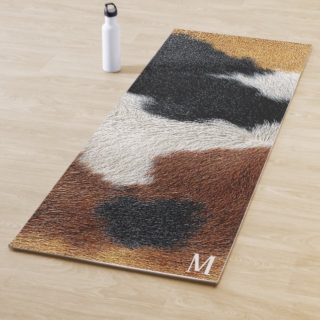 Brown black and white cowhide texture yoga mat (In Situ)