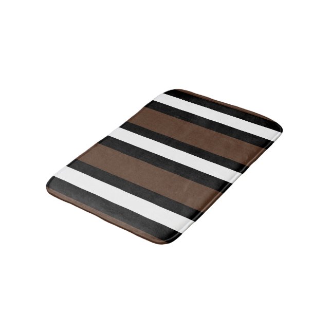 Brown, black and white stripes  bath mat (Angled)