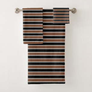 Brown, Black and White Stripes Bath Towel Set