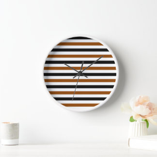 Brown Black and white stripes design Clock