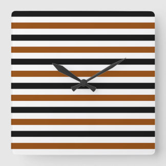 Brown Black and white stripes design Square Wall Clock