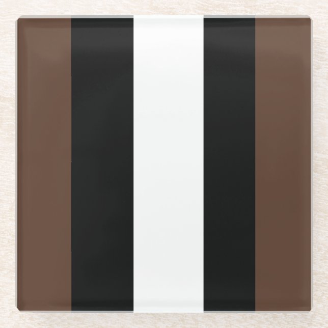 Brown, black and white stripes  glass coaster (Front)