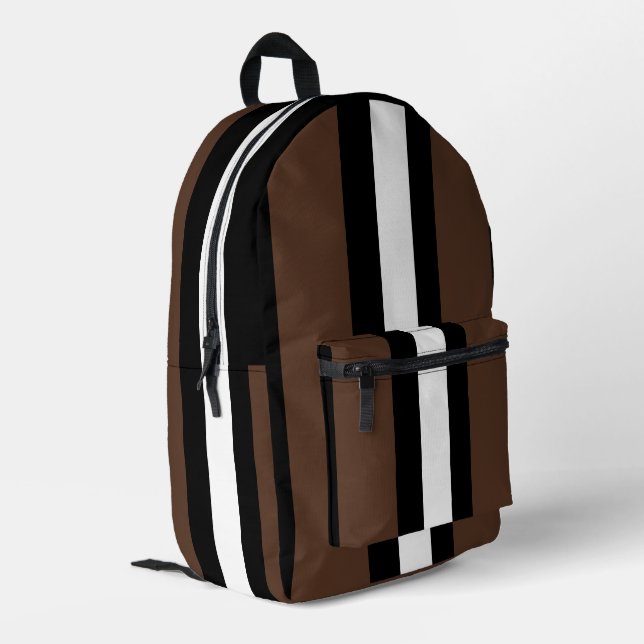 Brown, black and white stripes  printed backpack (Back Corner Left)