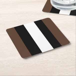 Brown, black and white stripes  square paper coaster