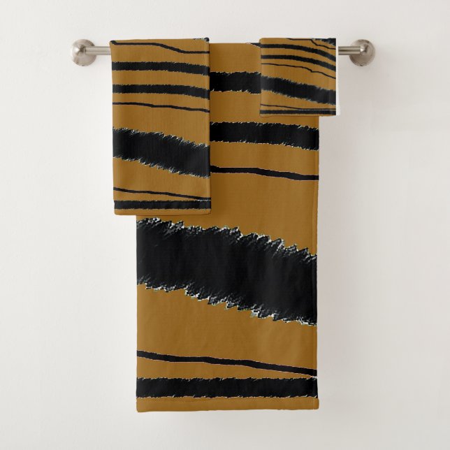 Brown  Black Animal Print Gift  Bath Towel Set (Insitu)