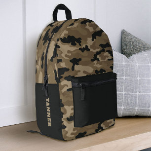 Brown Black Camoflauge Boys School Printed Backpack