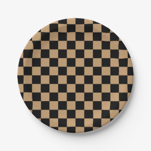 Brown black checkers paper plate