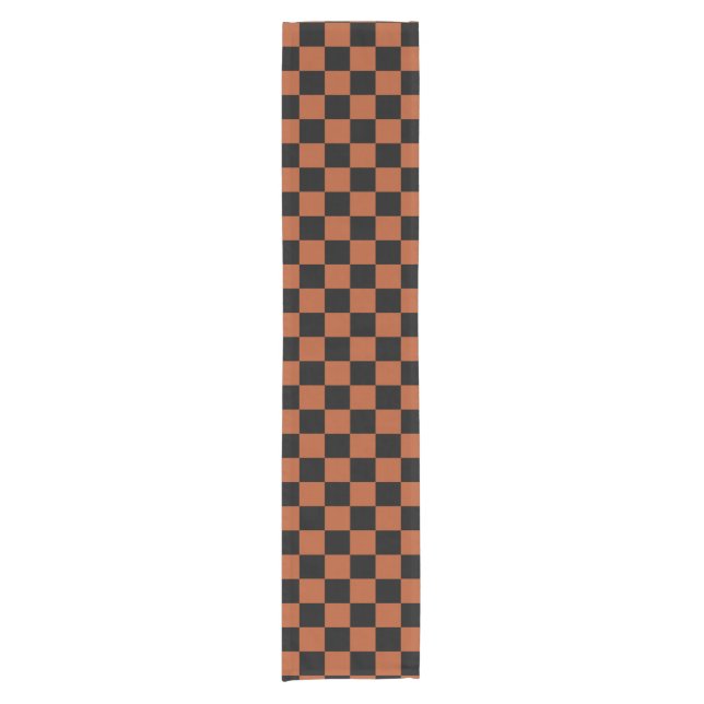 Brown Black Chequered Check Pattern Short Table Runner (Front)