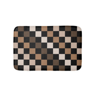 Brown Black Chequered Gingham Pattern Bath Mat