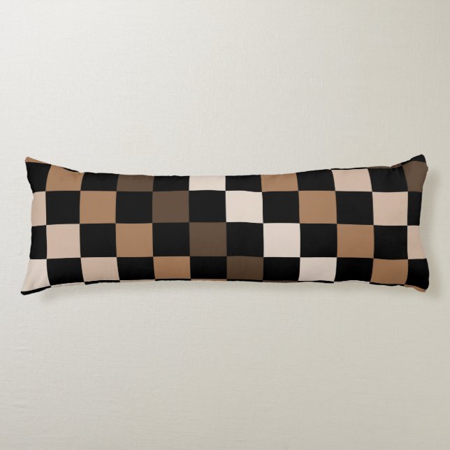Brown Black Chequered Gingham Pattern Body Cushion (Front)