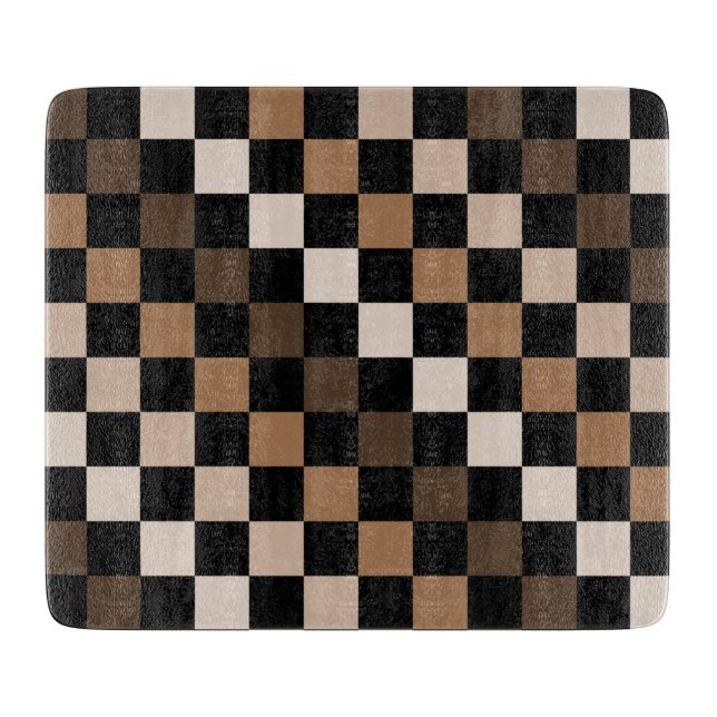 Brown Black Chequered Gingham Pattern Cutting Board (Front)