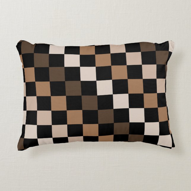Brown Black Chequered Gingham Pattern Decorative Cushion (Front)