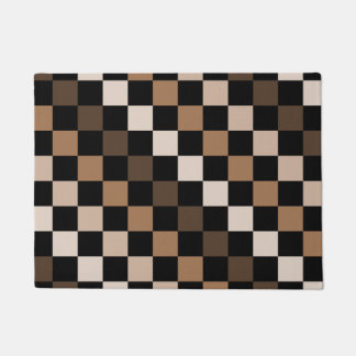 Brown Black Chequered Gingham Pattern Doormat