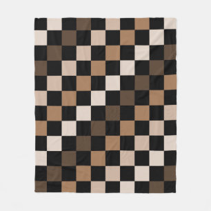 Brown Black Chequered Gingham Pattern Fleece Blanket