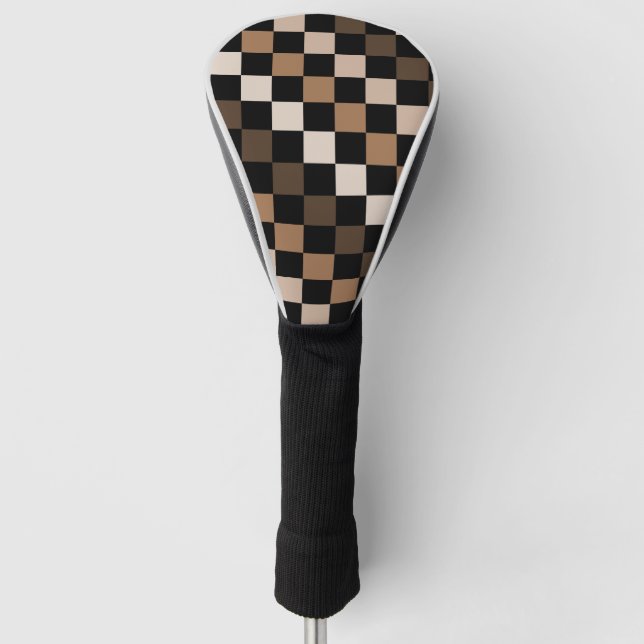Brown Black Chequered Gingham Pattern Golf Head Cover (Front)