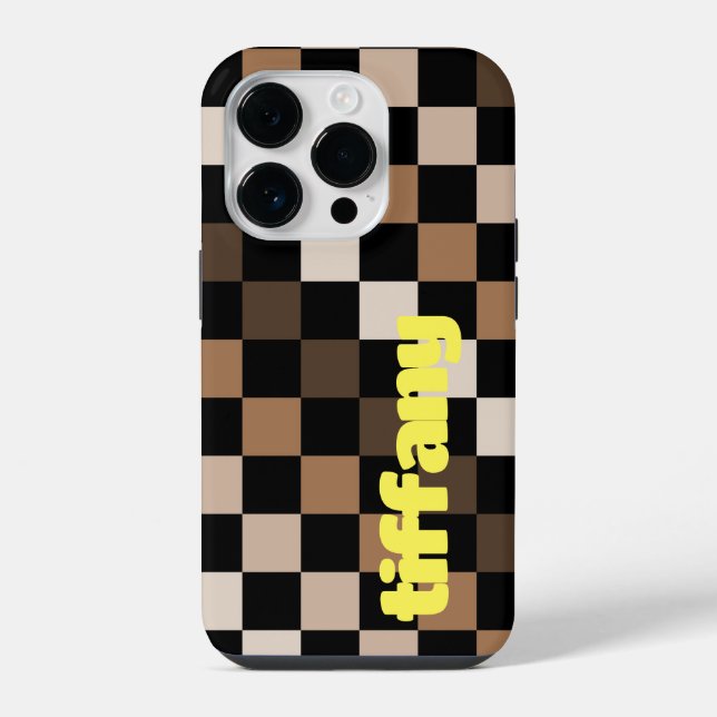 Brown Black Chequered Gingham Pattern iPhone Case (Back)
