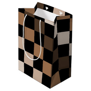 Brown Black Chequered Gingham Pattern Medium Gift Bag