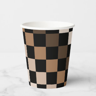 Brown Black Chequered Gingham Pattern Paper Cups