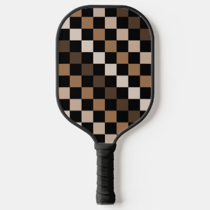 Brown Black Chequered Gingham Pattern Pickleball Paddle