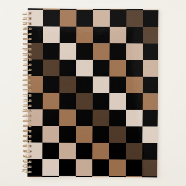 Brown Black Chequered Gingham Pattern Planner (Front)