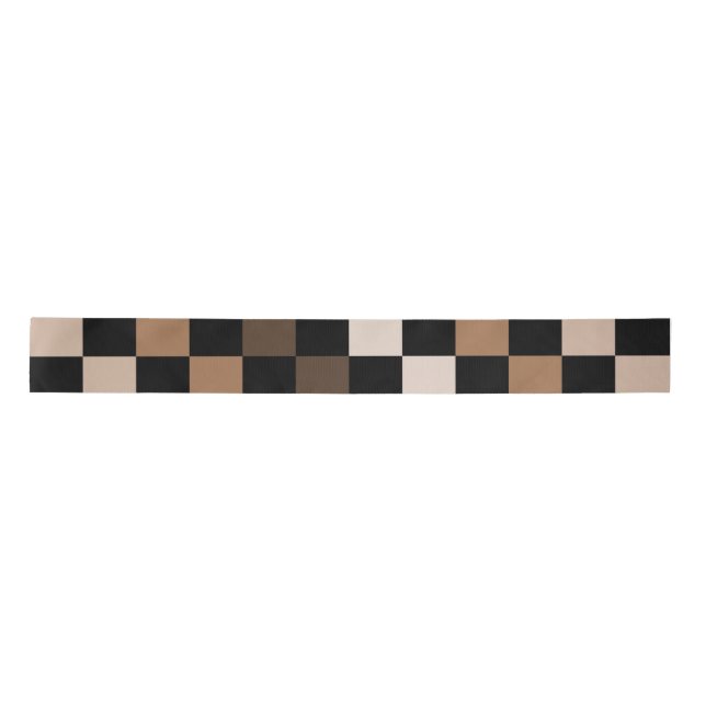 Brown Black Chequered Gingham Pattern Satin Ribbon (Front)
