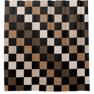 Brown Black Chequered Gingham Pattern Shower Curtain