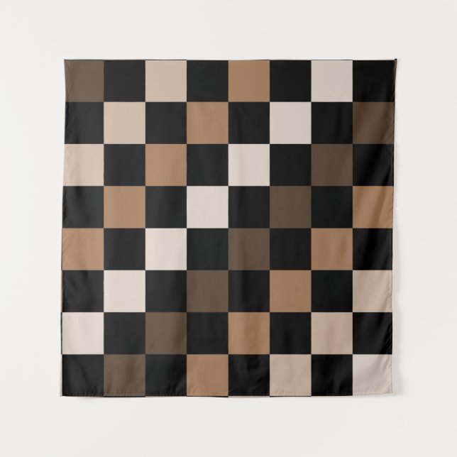 Brown Black Chequered Gingham Pattern Tapestry (Front)