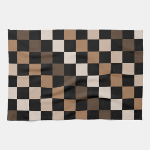 Brown Black Chequered Gingham Pattern Tea Towel