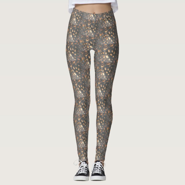 Brown Black Chicken Feathers Pattern Legging (Front)