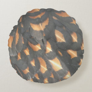 Brown Black Chicken Feathers Pattern Round Pillow