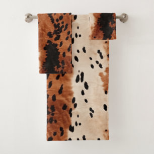 Brown Black Cream Cowhide Bath Towel Set
