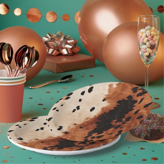 Brown Black Cream Cowhide Paper Plate (Multi)