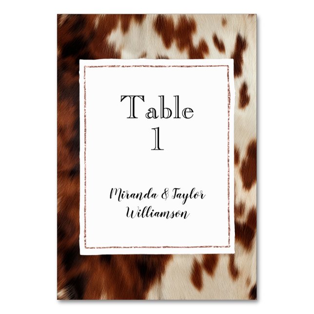 Brown Black Cream Cowhide Table Number (Front)
