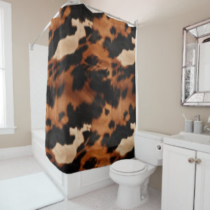 Brown Black Cream Cowhide Western  Shower Curtain