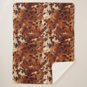 Brown Black Cream Faux Cowhide Sherpa Blanket
