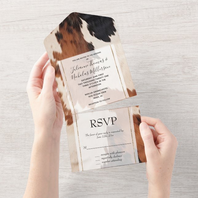 Brown Black Cream Western Cowhide All In One Invitation (Tearaway)