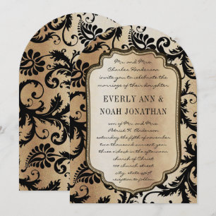 Brown Black Damask Ice Metallic Wedding Invitation