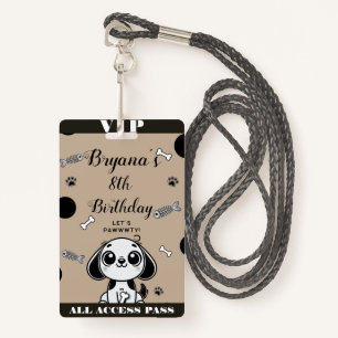 Brown Black Fish Bones Puppy Dog Birthday VIP Pass ID Badge