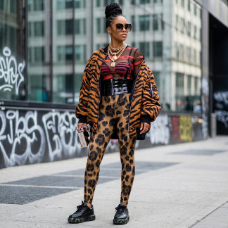 Brown Black Floral Leopard Print Yoga Pants